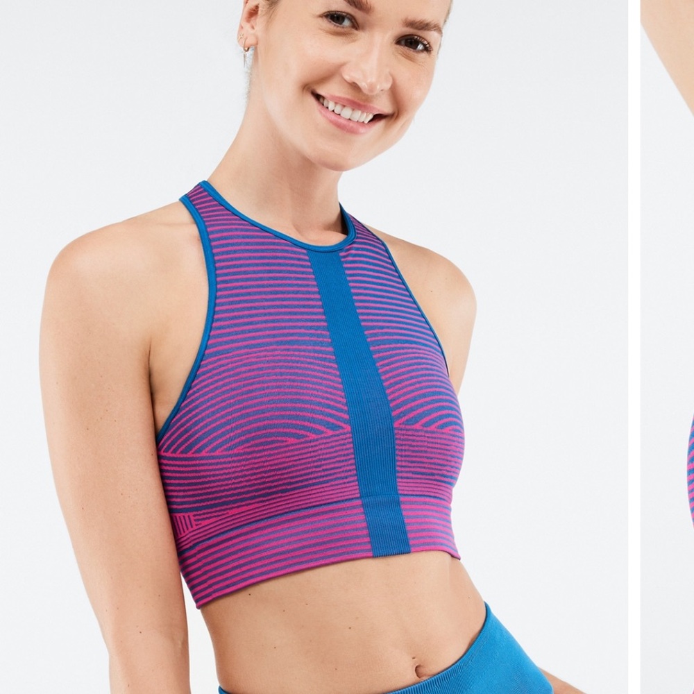 Fabletics Allyson Medium Impact Sports Bra - M/8, Electric Blue/Glowing Pink